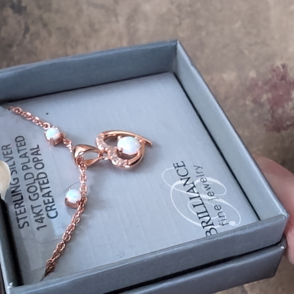 Brilliance Fine Jewelry rose gold plated opal necklace and earrings set - Picture 5 of 6